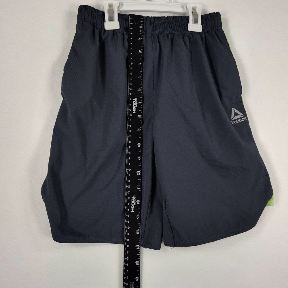 Reebok Boys Athletic Shorts Gray Lime Green Zipper Pocket Size L 10/12 - Picture 9 of 13